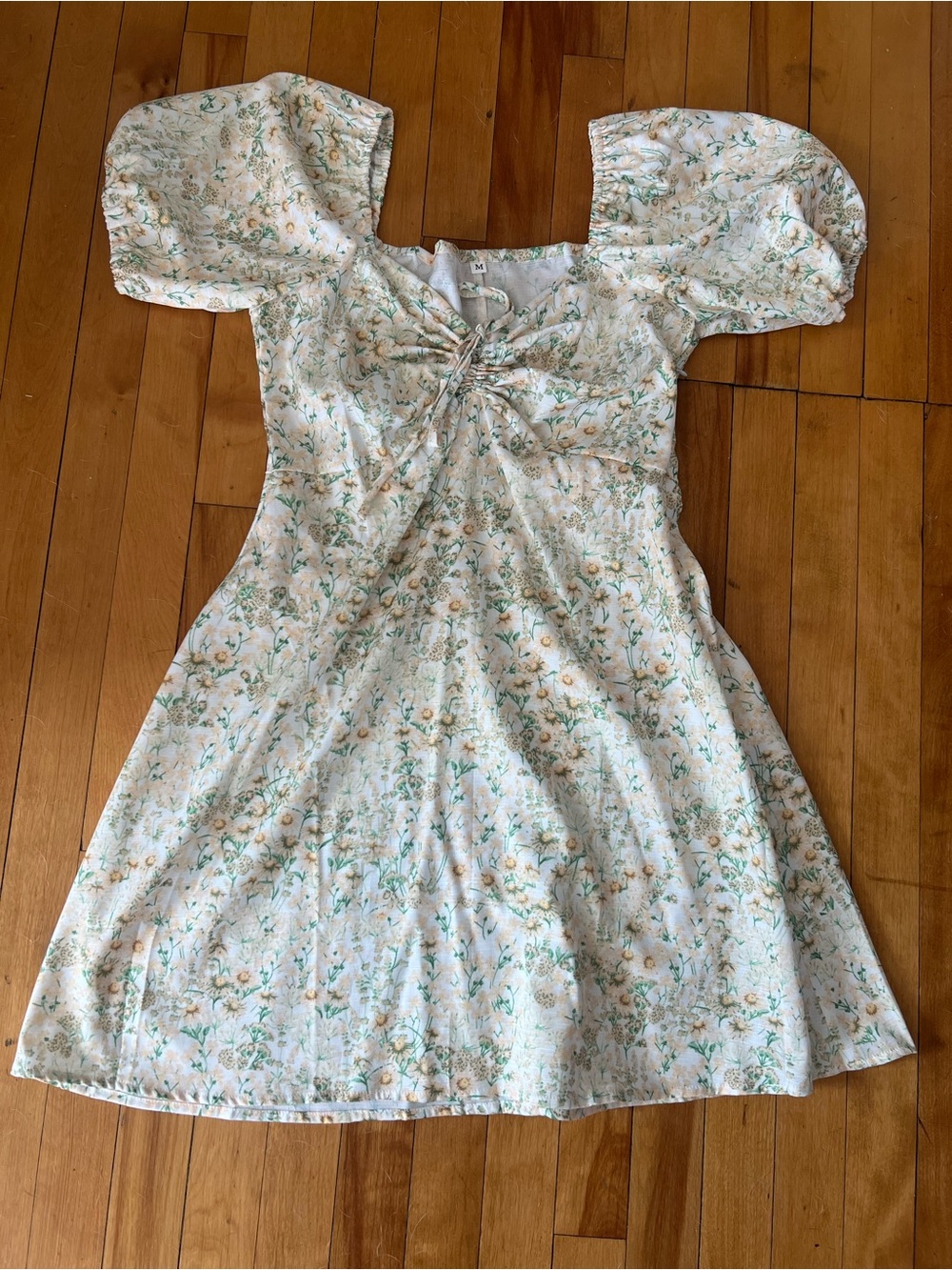 Cider Cream Mini Dress with Green and Yellow Floral Print